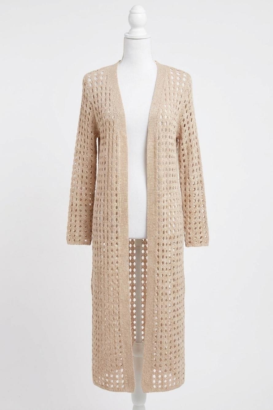 NEW BLUIVY open knit long line duster cardigan in beige